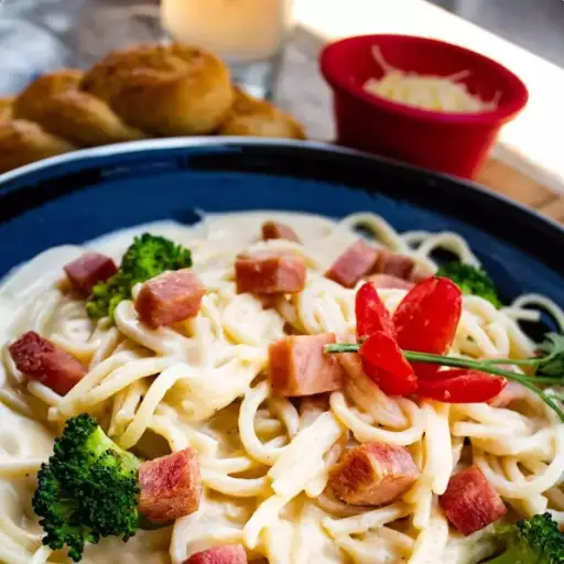 Spaguetti a los 3 Quesos con Jamón 