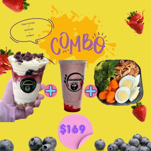 Yogurt griego + malteada de 1/2 + verdura al vapor ( huevo + proteína)