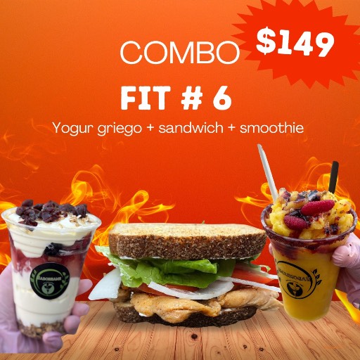 Sándwich fit + yogur griego + smoothie de mangonada 