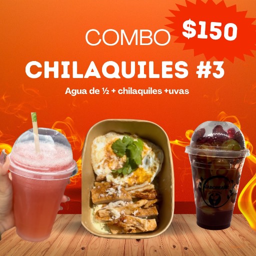 Chilaquiles + Agua de 1/2 + uvas congeladas 