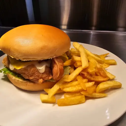 HAMBURGUESA DE PECHUGA, PAPAS Y REFRESCO 