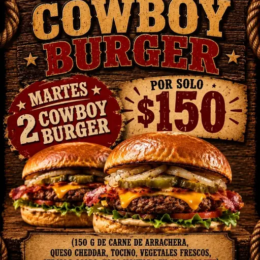 MARTES  2 COWBOY BURGUER X $150