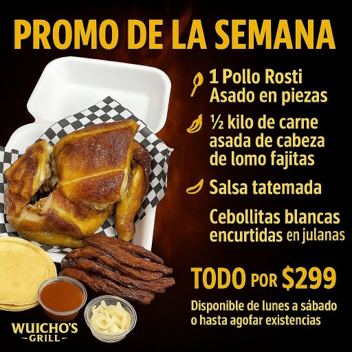 1 pollo + 1/2 kg de carne asada 