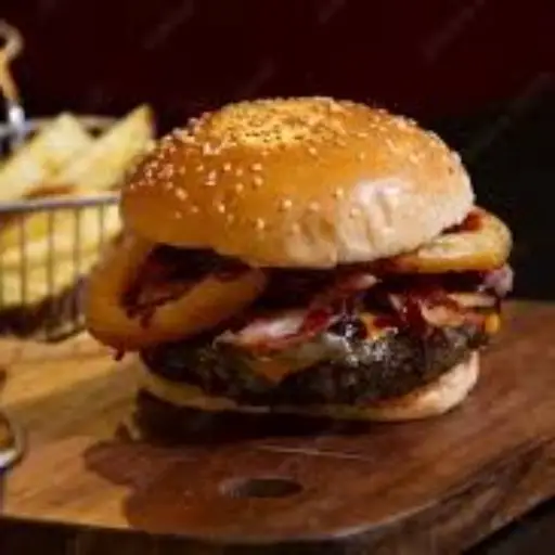 Hamburguesa con aros de cebolla 