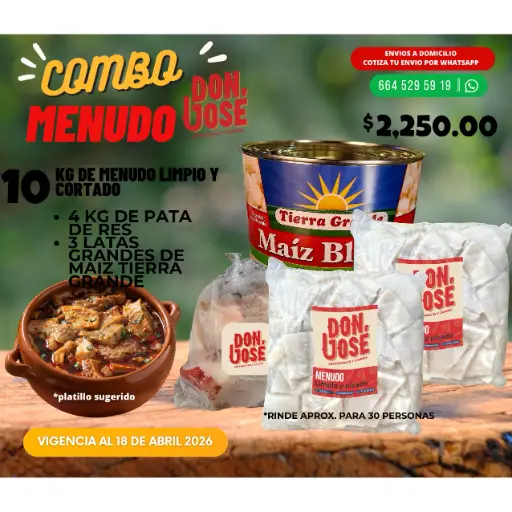 Super-combo 10 kilos de menudo 10 KG DE MENUDO 4 KILOS DE PATA Y 3 LATAS DE MAIZ TIERRA GRANDE