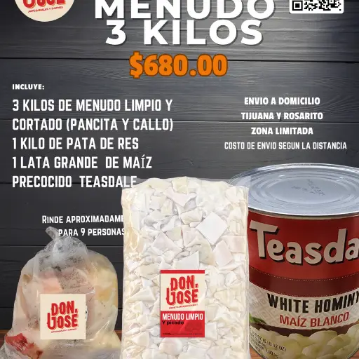 Combo 3 kg MENUDO, 1KG PATA 1 MAIZ TEASDALE 