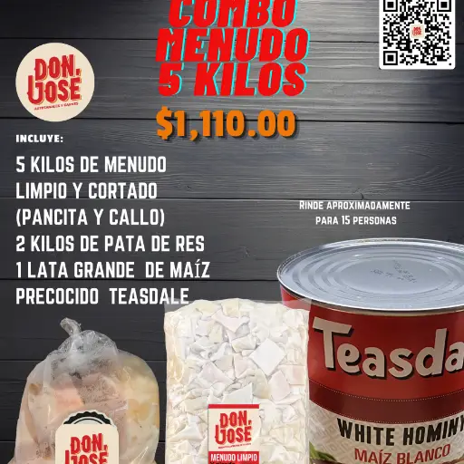 Combo 5 KG MENUDO, 2KG PATA, 1 MAIZ TEASDALE 