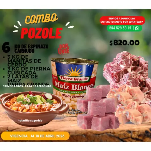 Super combo Pozole 3 PIERNA,6 ESPINAZO 3MANITAS 2 MAIZ tierra grande 