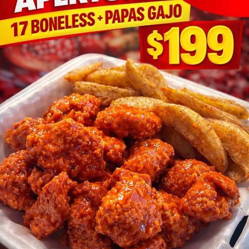 17 BONELESS con papas gajo PROMO $199