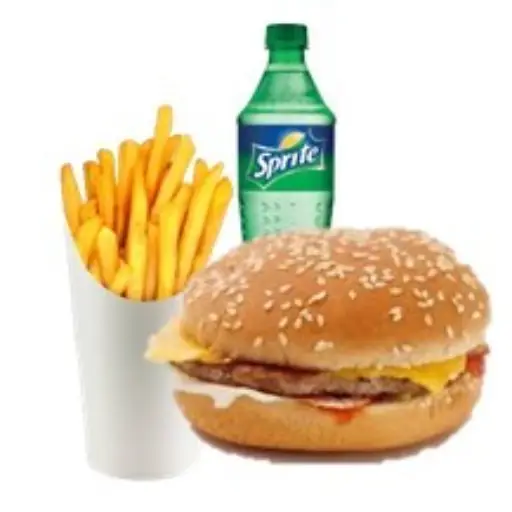 Hamburguesa clásica, más papas más sprite
