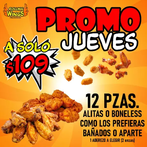 Promo JUEVES (12 Alitas o 12 Boneless)