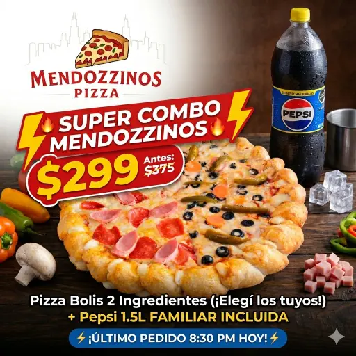 COMBO FLASH MENDOZZINOS Pizza Bolis grande + PEPSI 1.5LT