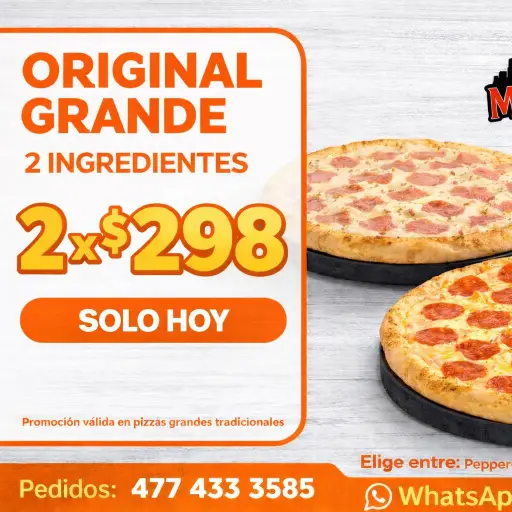 2 Grandes de 2 ingredientes de 2X1 dos pizzas por un precio especial 