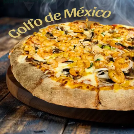 Pizza Golfo de México de Camarones con orilla rellena de queso 