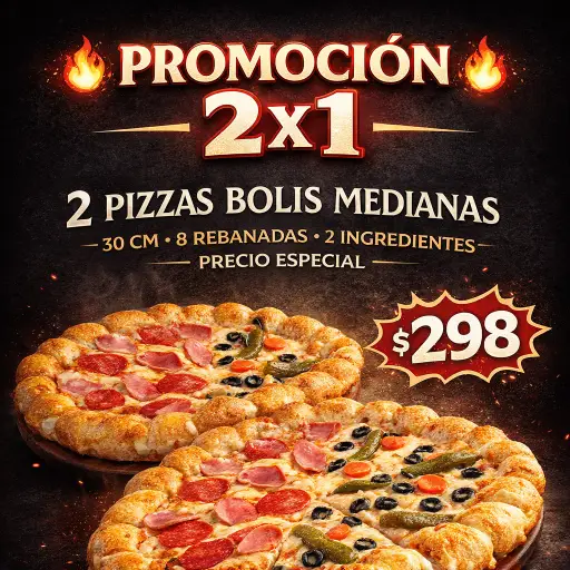 2x1 pizzas bolis medianas 