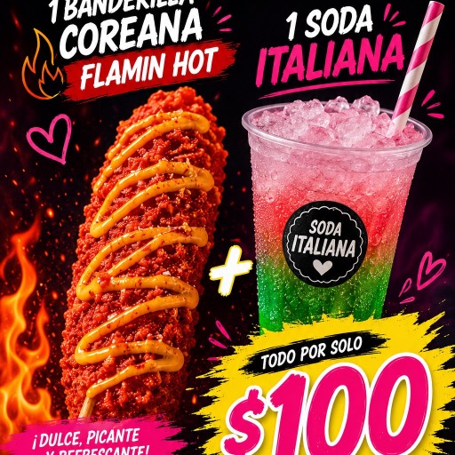 Combo banderilla coreana + soda italiana 