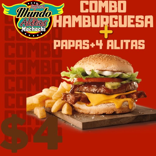 Hamburguesa alitas combo 1