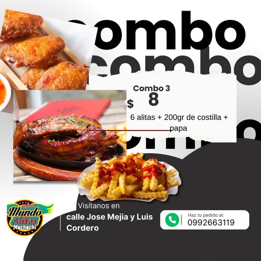 Costilla alitas papas 