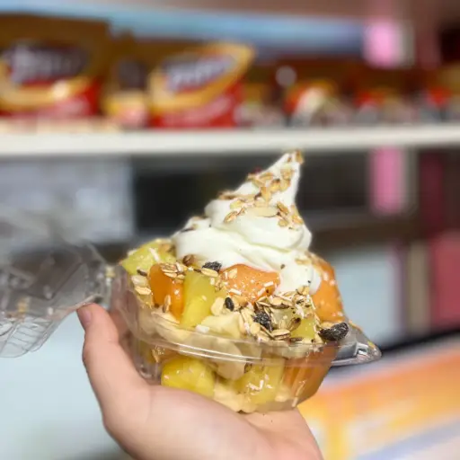 Coctel de Fruta con Nieve de Yoghurt 